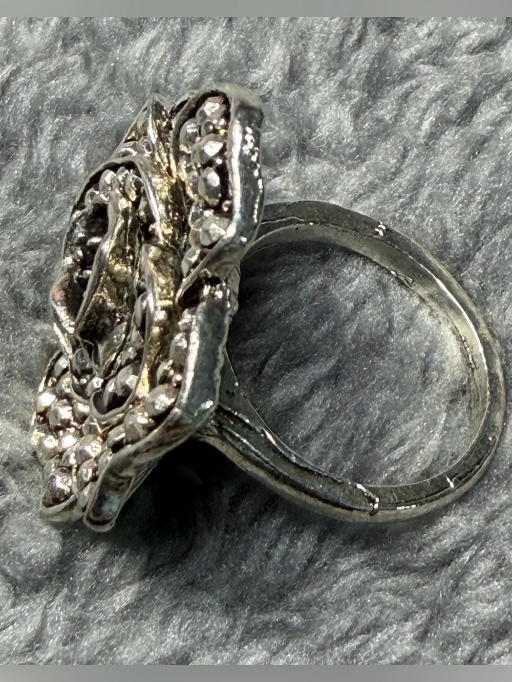 Silver-Tone Pave Flower Statement Ring - Silver